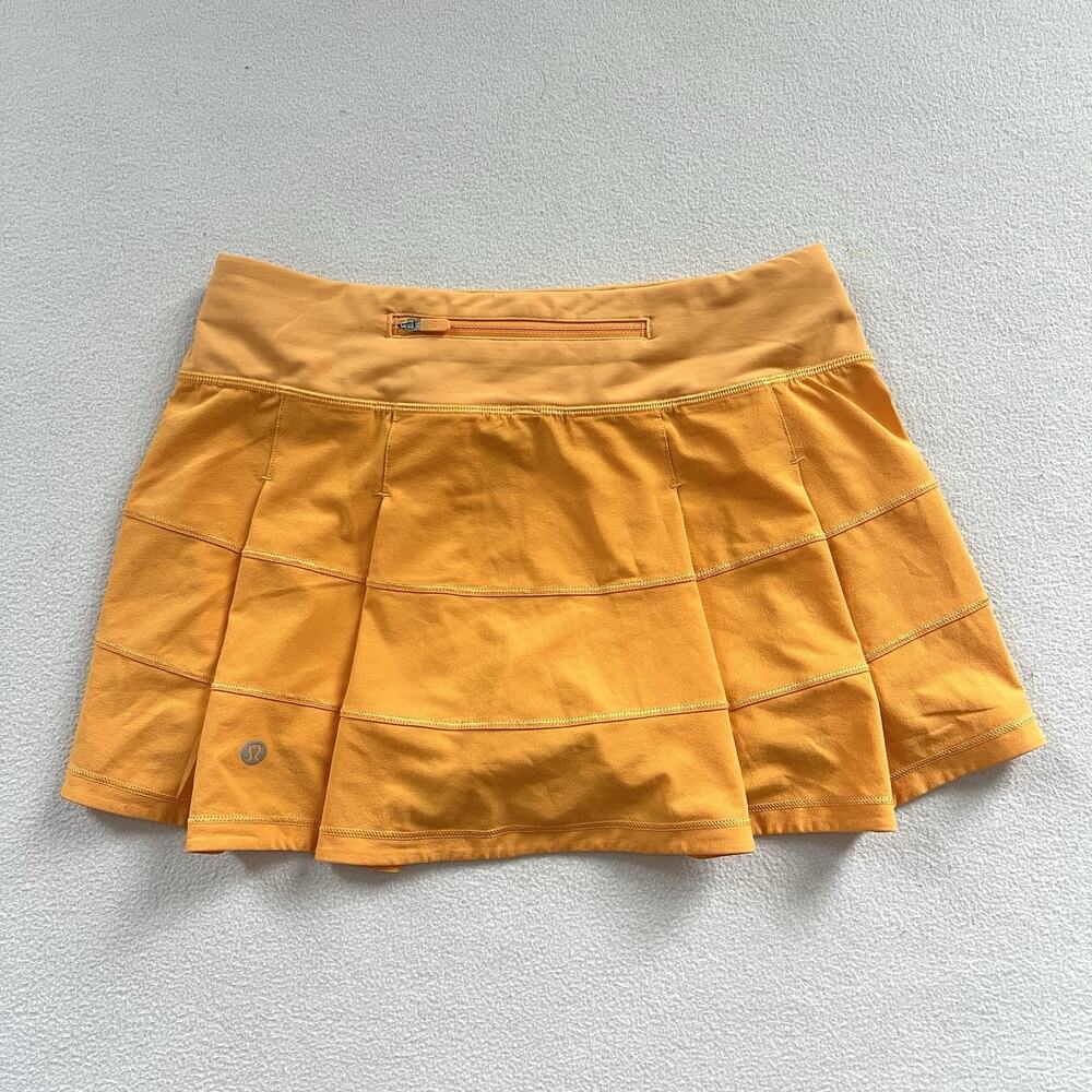 Lululemon Women Pace Rival Mid-Rise Skirt Mango Dream Orange Tennis Golf Skort 4